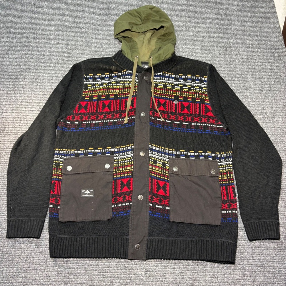 LRG Lifted Research Group Mens 2XL Knit Hooded Cardigan Full Zip Aztec Southwest